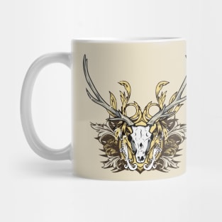 Deer Skull with Engraved Floral Mug
